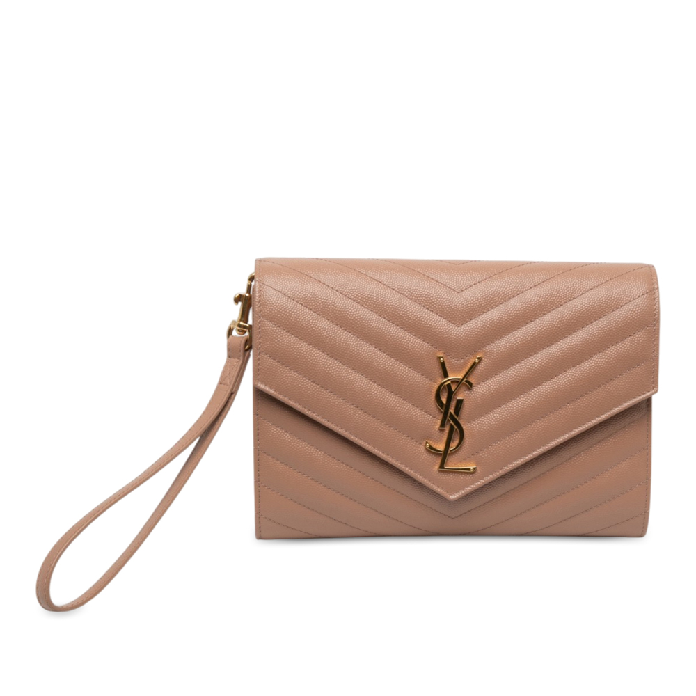 Pre-Loved Saint Laurent Grain De Poudre Cassandre Matelasse Flap Pouch
